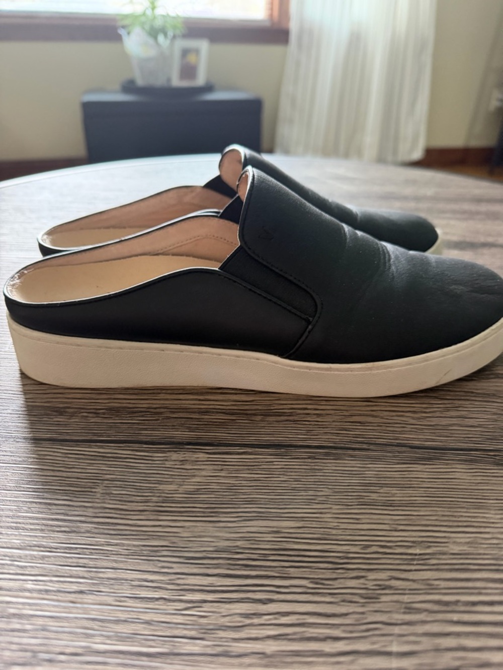Vionic Black Slip-On Leather Mule Sneakers with White Sole